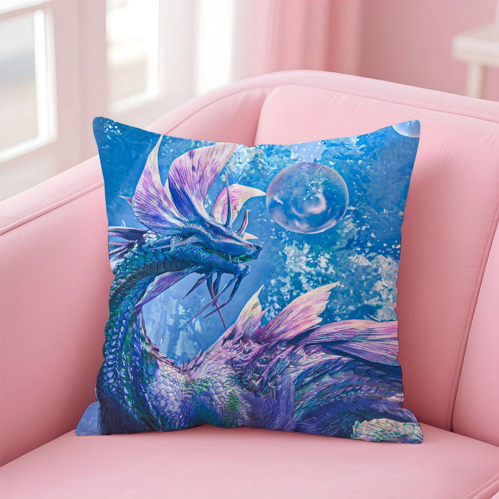 Classic Japanese Game MMonster Hunter Wilds Cushion Cover Pillow Case Soft Skin Friendly Fabric Concealed Zipper