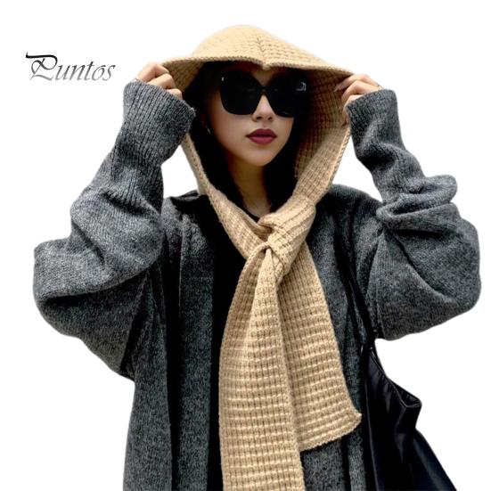 Вязаная шапка со встроенным шарфом, ветрозащитная, плотная, головной убор, обёрнутая, защитная шапка для ушей, шляпа для фотографов, двусторонний шарф, кепка для отдыха на природе