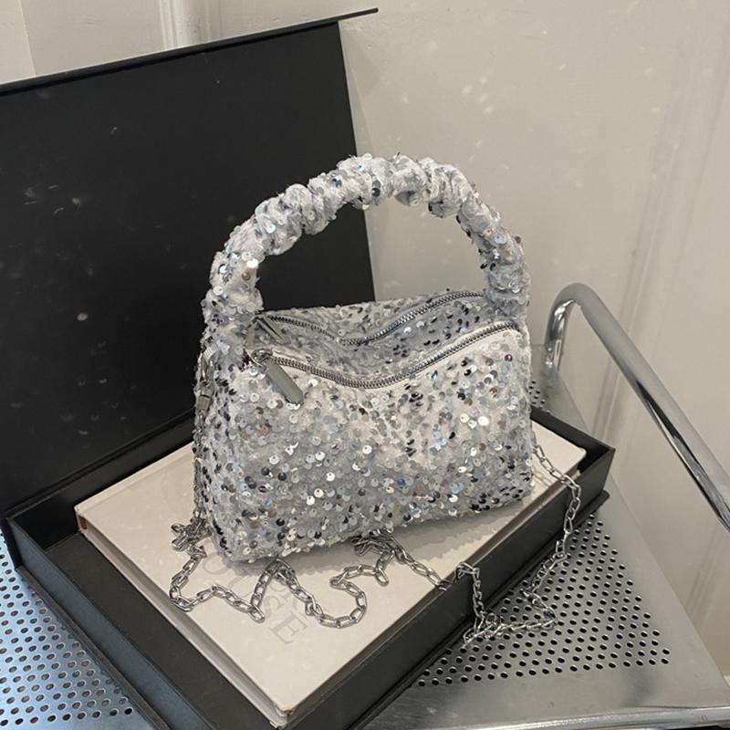 Летняя блестящая сумка кроссбоди с пайетками Простая сумка на плечо с цепочкой однотонного цвета в стиле INS Сумка под мышку Кошелек для телефона Вечерние клатчи Сумка CLE