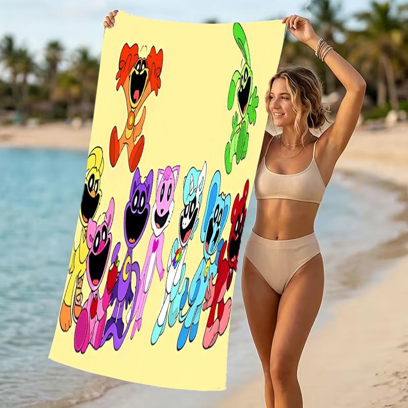 Beach Towel with Smiling Critters Pattern - soft,absorbent,machine washable Lightweight&Modern,swimming,Travel Essentials