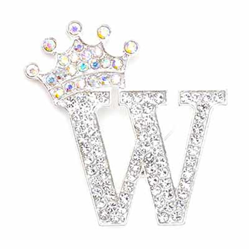 Fashion Crown 26 Initial Letters A To Z Crystal Rhinestone Brooch Pins Women