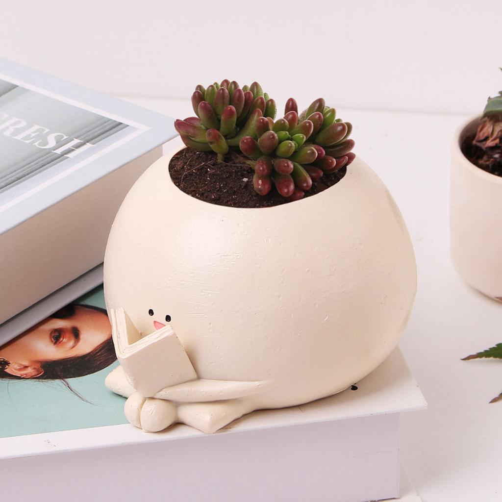 Cute Reader Smiling Face Flower Pot Resin Crafts Creative Succulent Flower Pot Desktop Decoration Ornaments
