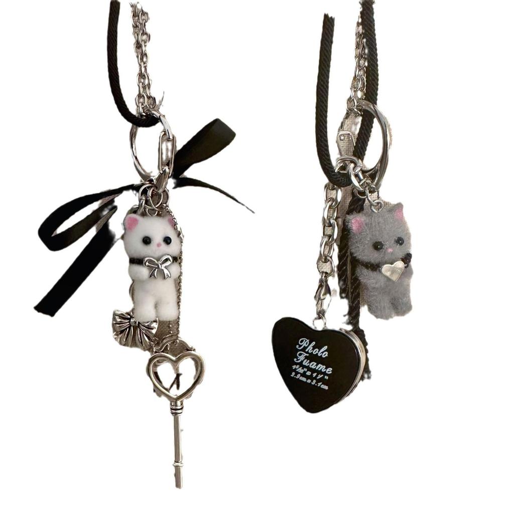 Ожерелье с кулоном в виде кота в форме сердца и банта - милый мультяшный аксессуар для девочек, модный и стильный