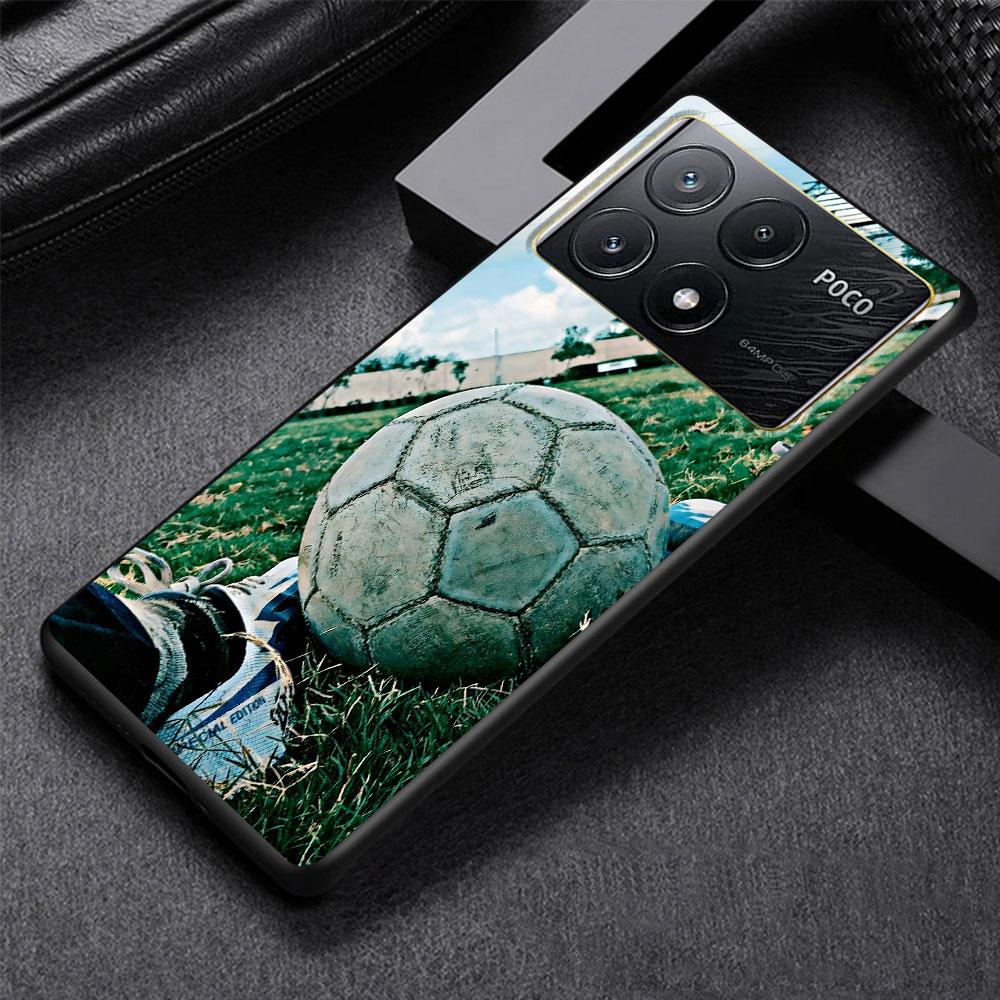 Football Sport Soccer Case for Xiaomi Poco X6 X3 NFC M5s X5 F3 M4 M3 Pro Black Silicone Soft Phone Cover Coque