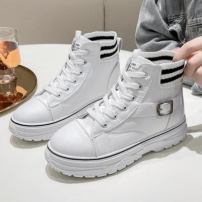 Модные женские ботильоны 2024 года, ботинки на платформе, осенне-зимняя обувь, женские туфли на толстом каблуке, Botas Mujer, белые туфли на платформе с носками, женские