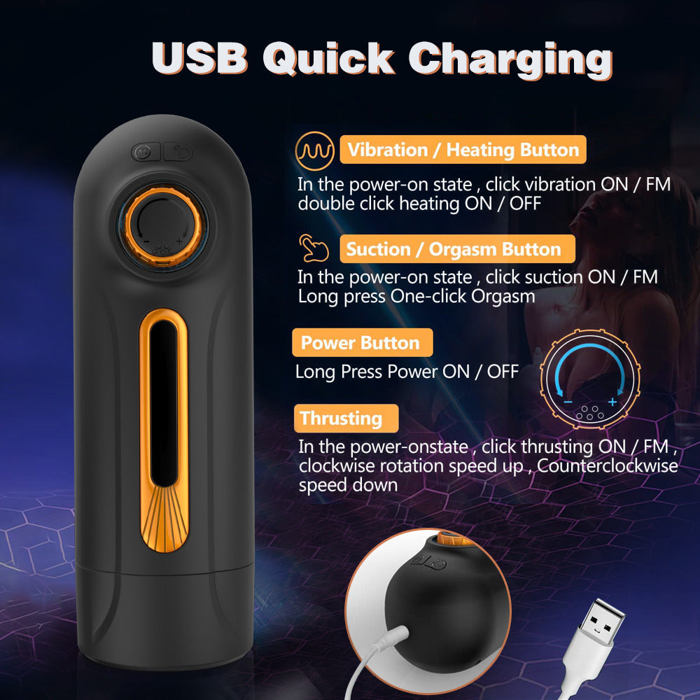 Мужской мастурбатор автоматический с мощным вибрирующим и толкающим минетом