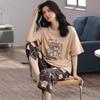 Women's Summer Korean Cartoon Pajama Set - Short-Sleeved Top with Seven-Point Pants