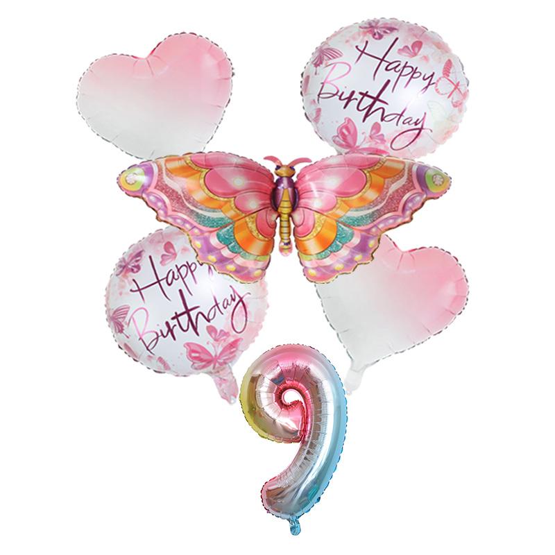 6 шт. набор из фольгированных воздушных шаров в виде бабочек, розовые, синие, разноцветные бабочки, 32-дюймовые воздушные шары с цифрами, товары для декора вечеринки по случаю дня рождения ребенка