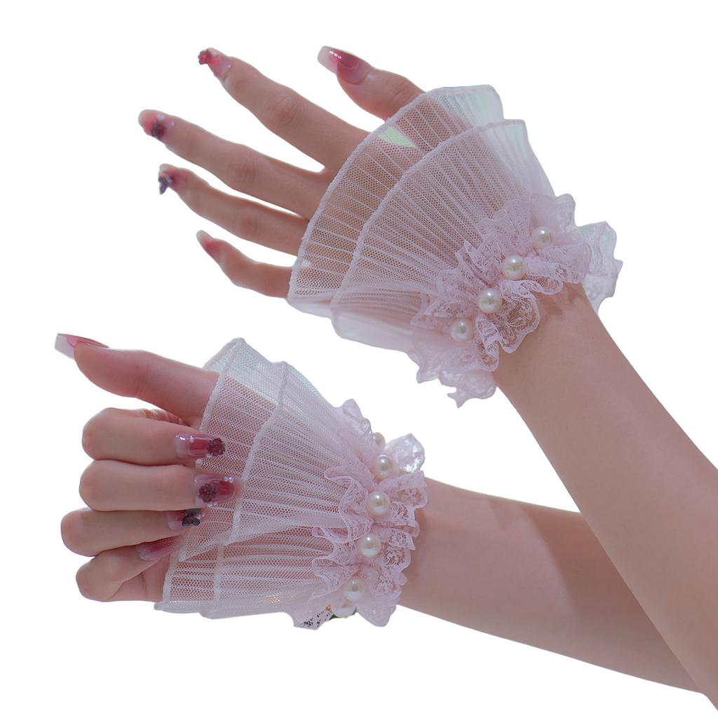 Elegant Pearl Decors Hand Sleeves Ruffle Lace Arm Sleeves Korean Wrist Cuffs For Weddings Parties And Photography