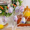 6 Pcs Simulated Easter Eggs Painted Egg with Rope Hanging Decoration Artificial Easter Egg Ornaments with Basket for Spring Holidays Party Accessories