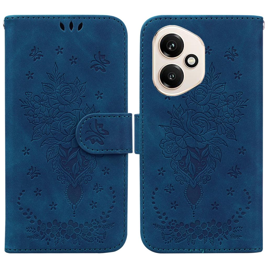 For Honor 400 5G (Global) Case Butterfly Flower Imprint PU Leather Wallet Phone Cover with Strap