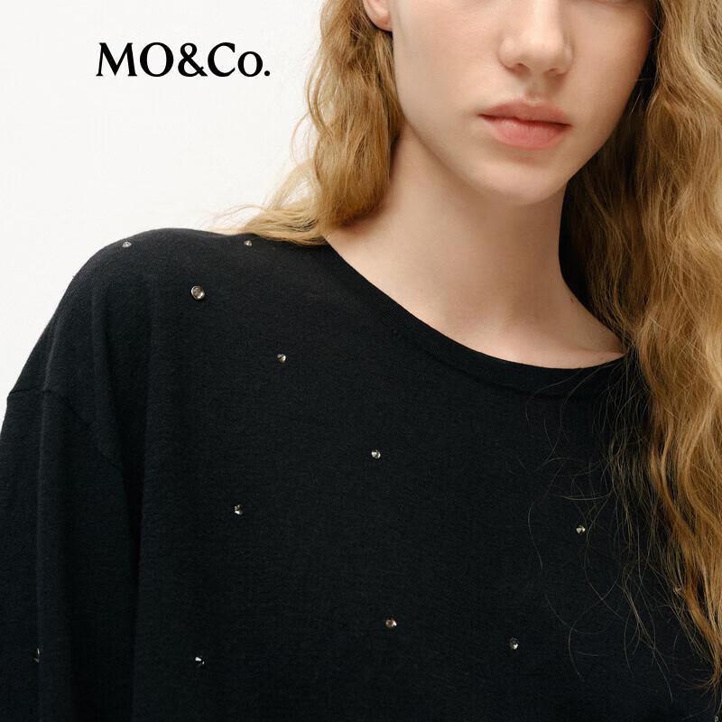 MO&Co. Cotton Linen Blend Thin Knit Top with Rhinestones