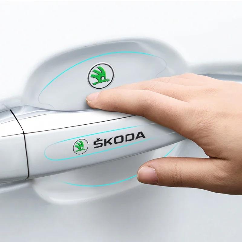 2025 New 4/8PCS For Skoda Octavia Fabia Superb Karoq Car Door Handle Sticker Racing Sport Protection Decals Door Bowl Film Acces