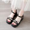 Pearl Platform Sandals Women Wear 2025 Summer New Fairy Wind Open Toe One-word Button Roman High-heeled Sandals Women