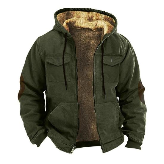 Мужская термокуртка с капюшоном, затягивающимся шнурком, длинным рукавом, однотонная куртка с карманами, застежкой-молнией, плюшевой подкладкой, спортивное пальто