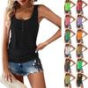 Women's Fashion Solid Color T-shirt Button U-neck Loose Sleeveless Drawstring Top