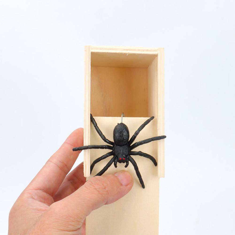 Trick Spider Смешная пугающая коробка Деревянная скрытая коробка Качественная шутка Деревянная пугающая коробка Веселая игра розыгрыш Трюк друг Офисные игрушки