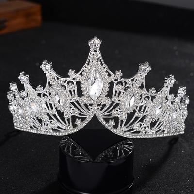 Европейская и американская ретро барочная корона невесты, аксессуар королевы, модная корона, белый страз, для выступления, на день рождения, головной убор