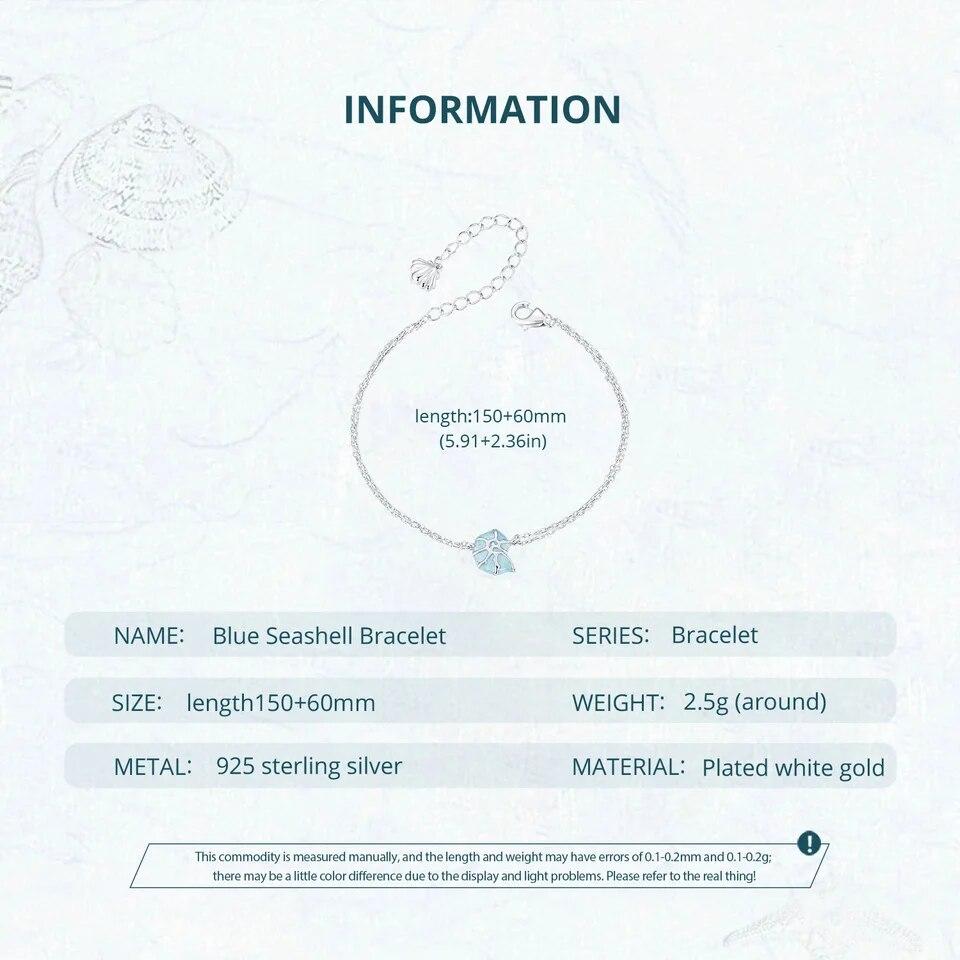 Женские браслеты-цепочки BAMOER из стерлингового серебра 925 пробы, синие ракушки, ювелирные изделия в подарок