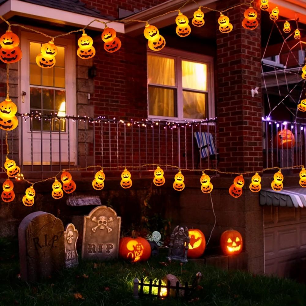 1 шт. 10/20 светодиодных гирлянд Тыква на Хэллоуин, двойная гирлянда Jack-O'-Lantern, для вечеринки на Хэллоуин, уличного декора
