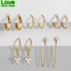 New Design Cz Zircon Crystal Small Hoops Sets Long Gold Chain Earrings For Women Twist Beads Huggie Fashion Jewelry Brincos