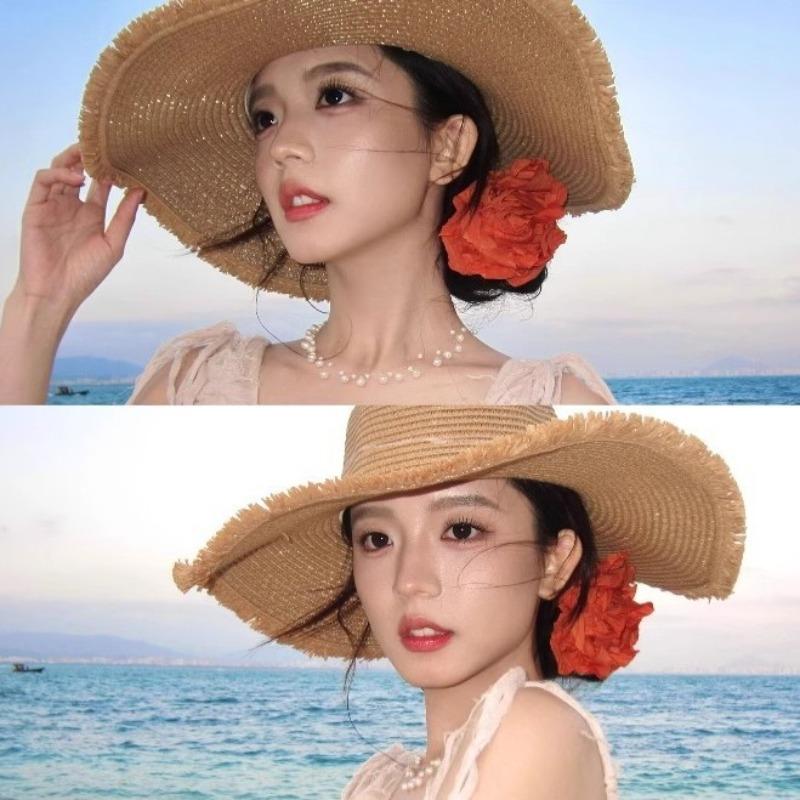 Идиллическая отпускная шляпа из рафии Lafite, женская, для пляжа, защита от солнца, фиолетовая полоска, большая широкая шляпа от солнца, новая