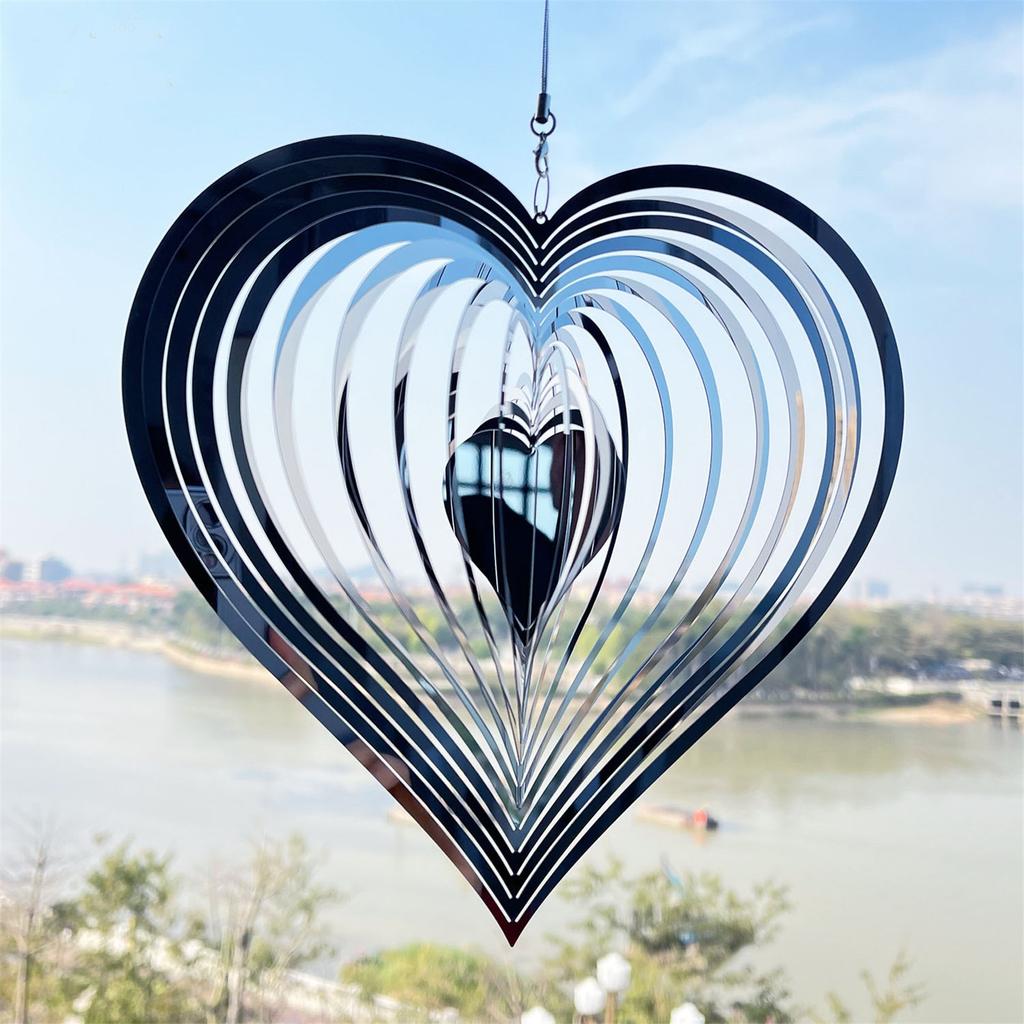 1/2pcs Beating Heart Wind Spinner ABS Wind Catcher Love Wind Chime Rotating Bird Repellent Wind Chime Hang Decoration 6 Colors