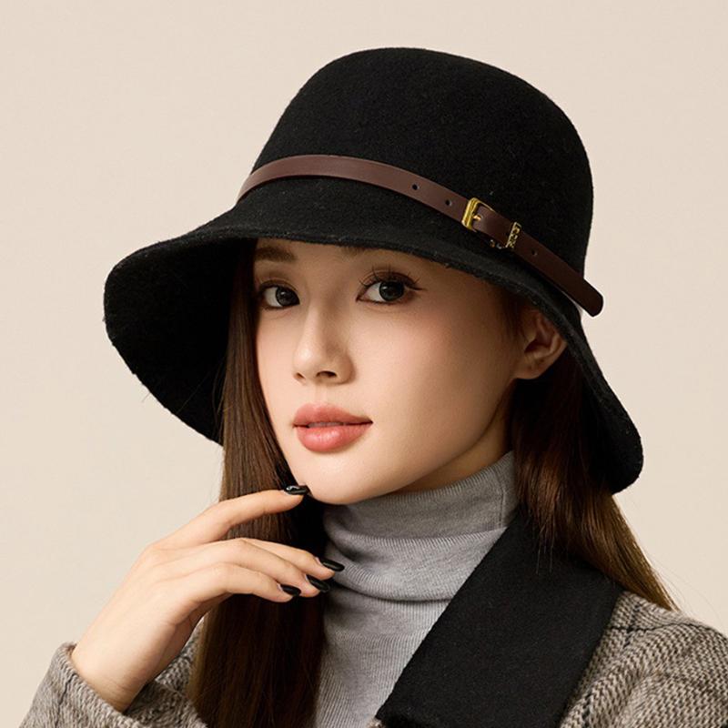 Осенне-зимняя шерстяная шляпа-рыбак с поясом, женская шерстяная шляпа-тазик