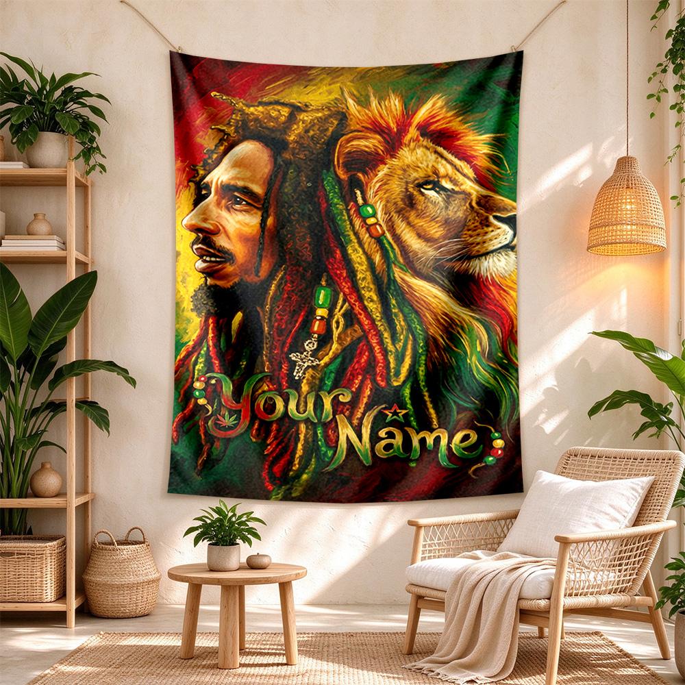 Bob Marley Customize Text Tapestry Aesthetic Wall Tapestry Non-Fading Color Perfect for Studio Apartment Ideal for All Seasons