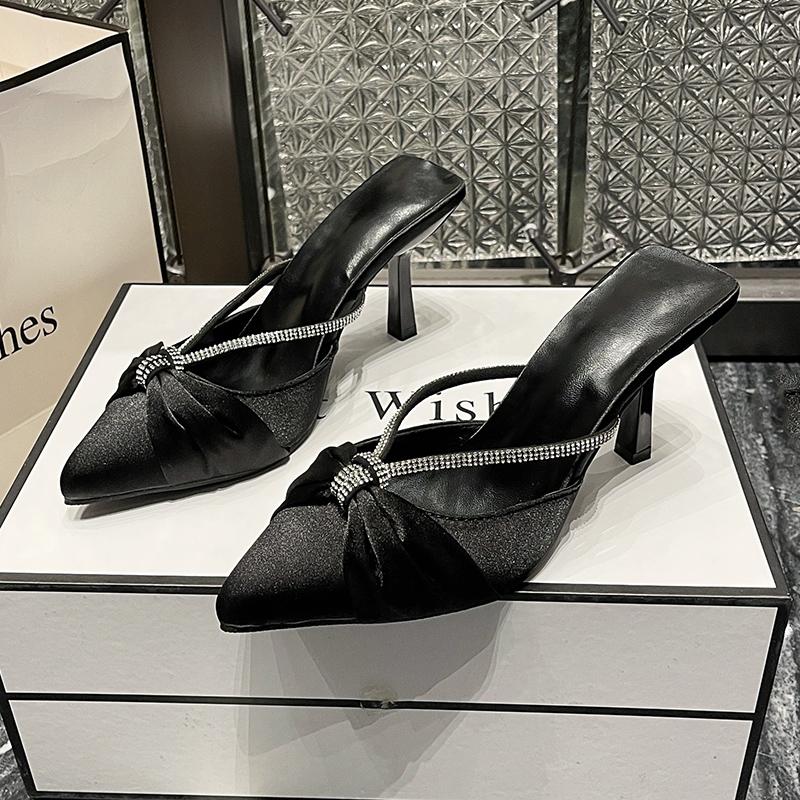 Роскошные женские туфли-лодочки на высоком каблуке со стразами, женские туфли с острым носком на тонком высоком каблуке, сандалии больших размеров, мюли, Sandalias Mujer