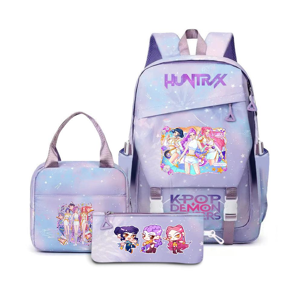 K-Pop Demon Hunter Girl Group Backpack Demon Boy Group Cartoon Anime Lunch Bag Pencil Case Three-Piece Set