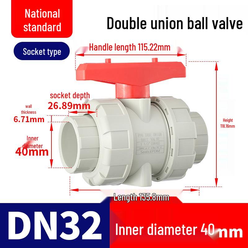 Rongsheng PPH High-Temperature Resistant Double Union Ball Valve, Hot Melt Socket PPR Water Valve DN25 DN50.