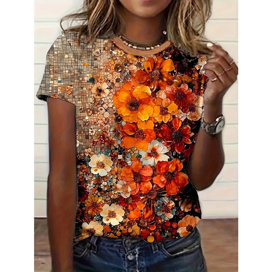 Женская футболка с принтом в виде бабочки и цветов - Удобная футболка с коротким рукавом и круглым вырезом, модная 3D-печать