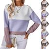Women's Fashion Casual One-shoulder Button Pullover Knit Cardigan Contrast Color Pullover Long Sleeve Loose Sweater
