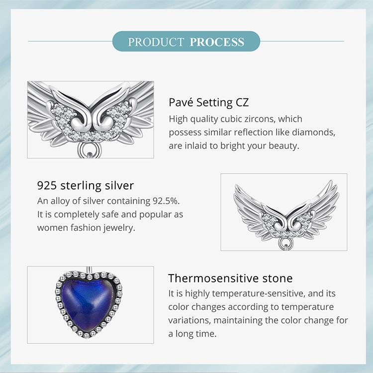WOSTU 925 Sterling Silver Wing Guardian Emotion Stone Charm Beads for Bracelet DIY Jewelry