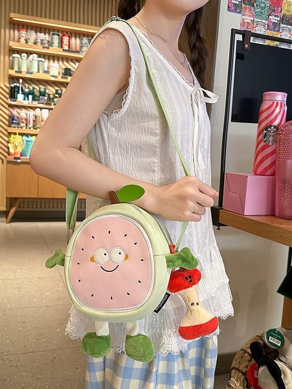 Sweet Watermelon Shape Nylon Crossbody Bag With Zipper For Daily Use And Trendy Style