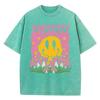 Womans Cotton Washed T-Shirts Trend Distressed Loose Tees Mushrooms Smiling Face Positivity Letter Print Tops Casual Clothes
