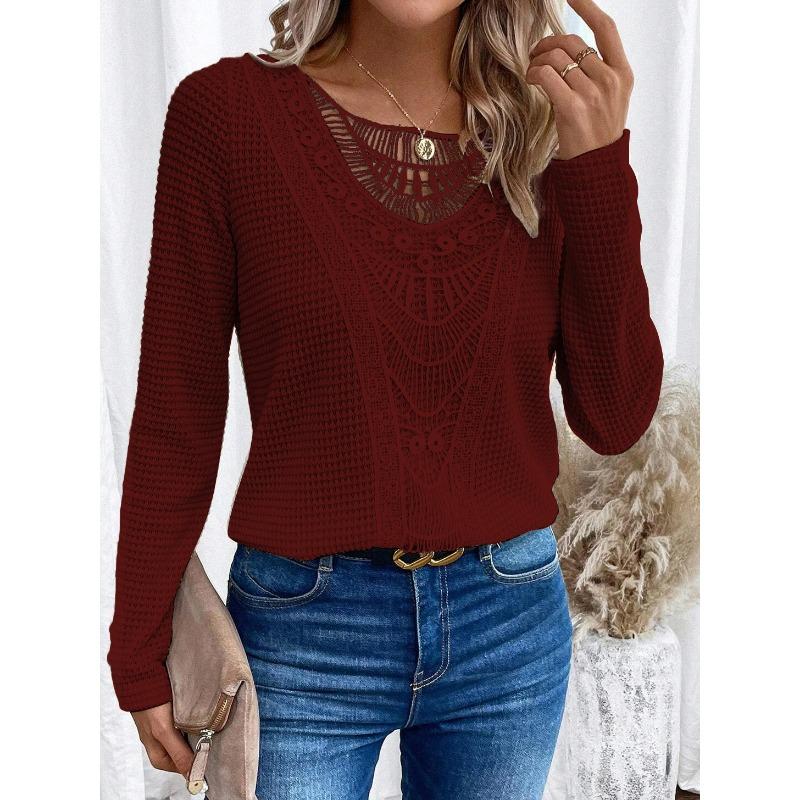 JKASHDK Women's Fashion Casual Spring Autumn Solid Color Print Long Sleeve O-Neck Blouses & Shirts