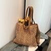 Women's Woven Straw Beach Bag Hand Woven Capacity Large Shoulder Bag Simple Travel Commuting Tote Casual Handbag