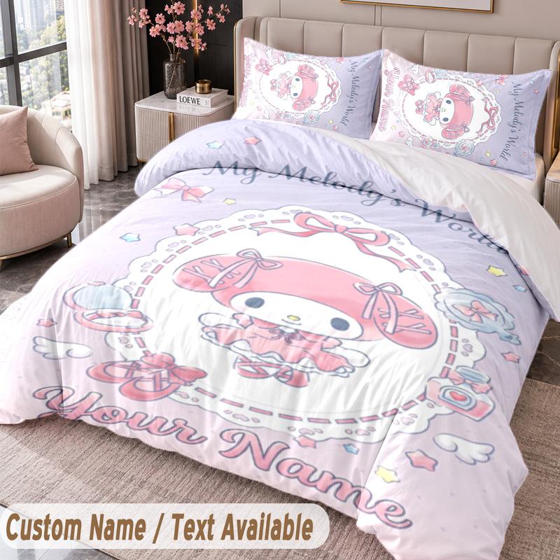 Custom Name Text 3Pcs Bedding Set My Melody Duvet Cover And Two Pillowcases