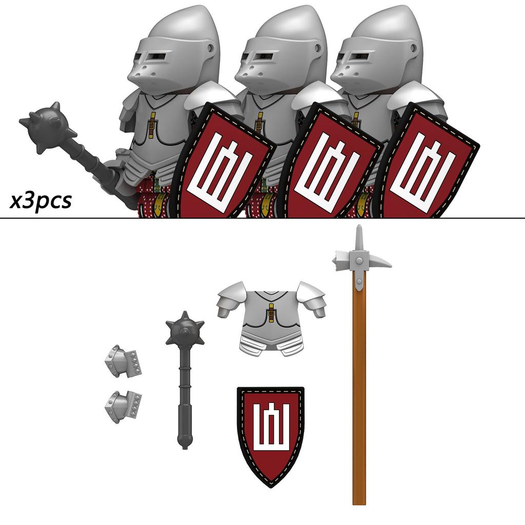 4 Styles Medieval Heraldry Heavy Armor Knight Brick Figures ABS Collectible Ornaments for Teen Adult Military Hobby Enthusiasts