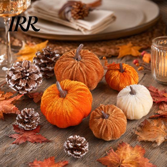 Realistic Stuffed Pumpkin Prop Small Velvet Thanksgiving Table Centerpiece, Halloween Soft Durable Themed Decorations for Fall Harvest Farmhouse