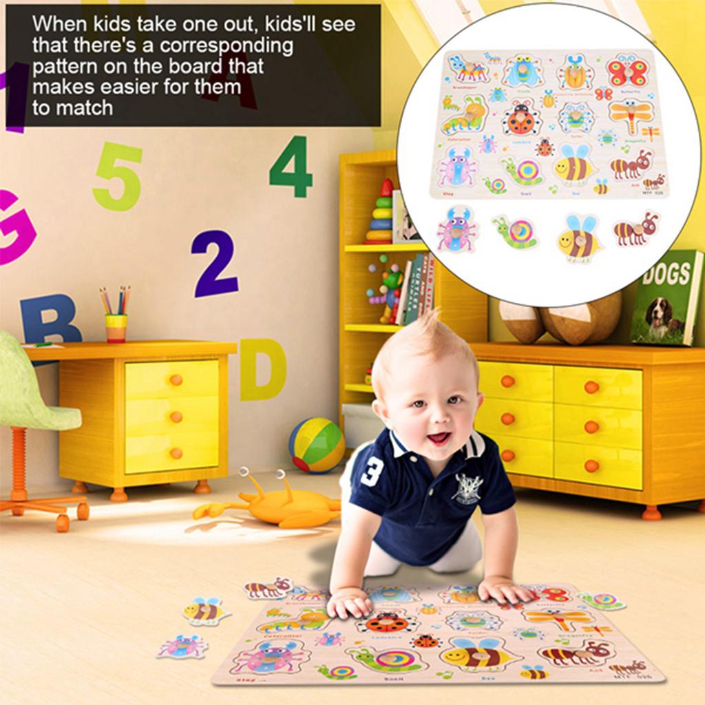 Детские игрушки Монтессори деревянная головоломка для рук набор досок для захвата развивающая игрушка мультфильм подарок (Насекомое)