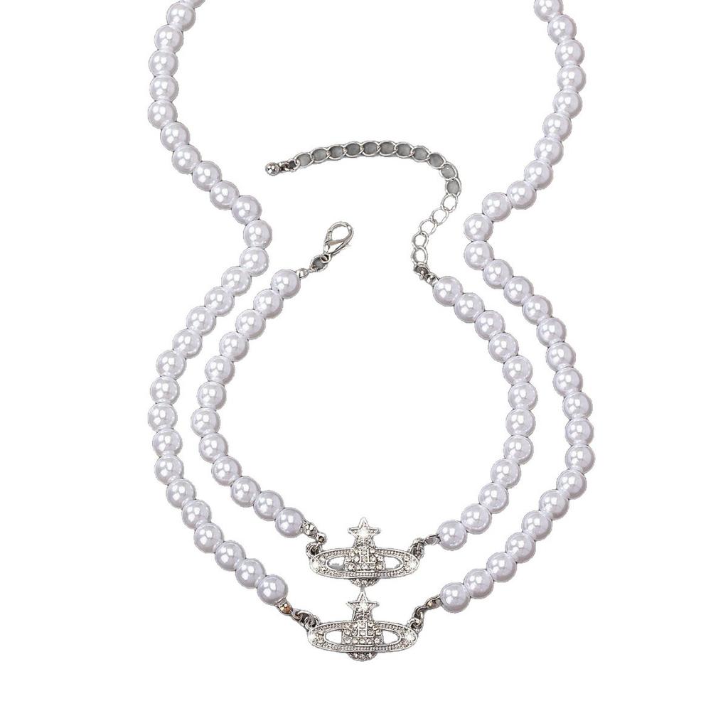 Корейский Модный Тренд Жемчужный Браслет Ожерелье Комплект Женский Нишевый Высококлассный Смысл Легкий Роскошный Стиль Планета Ключичная Цепочка