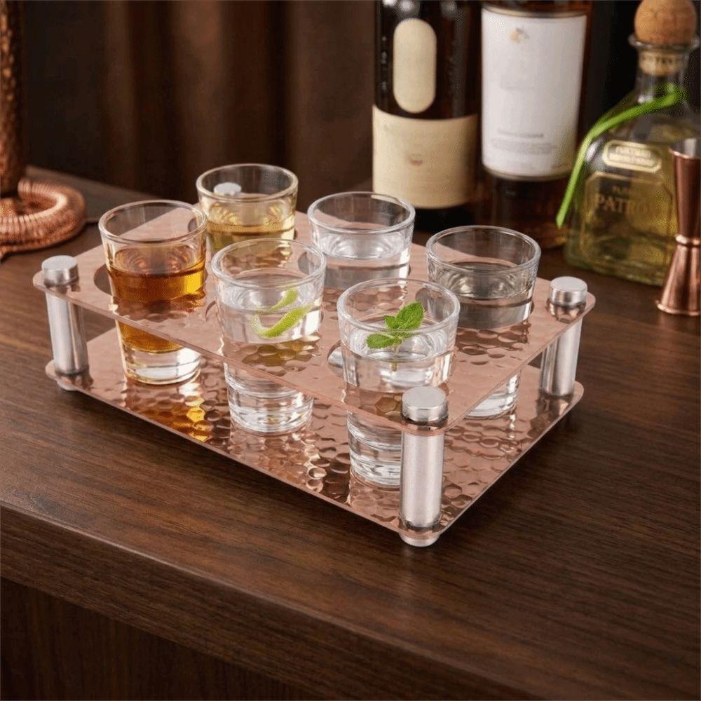 Stainless Steel Wine Glass Tray 6 Holes Glass Cup Rack Premium Serving Display Tray Bar