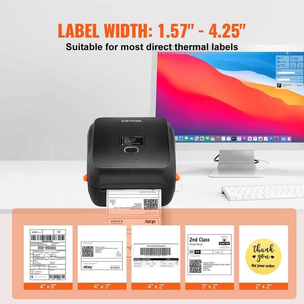 Thermal Label Printer 4x6 300DPI USB/Bluetooth for Amazon eBay Etsy UPS