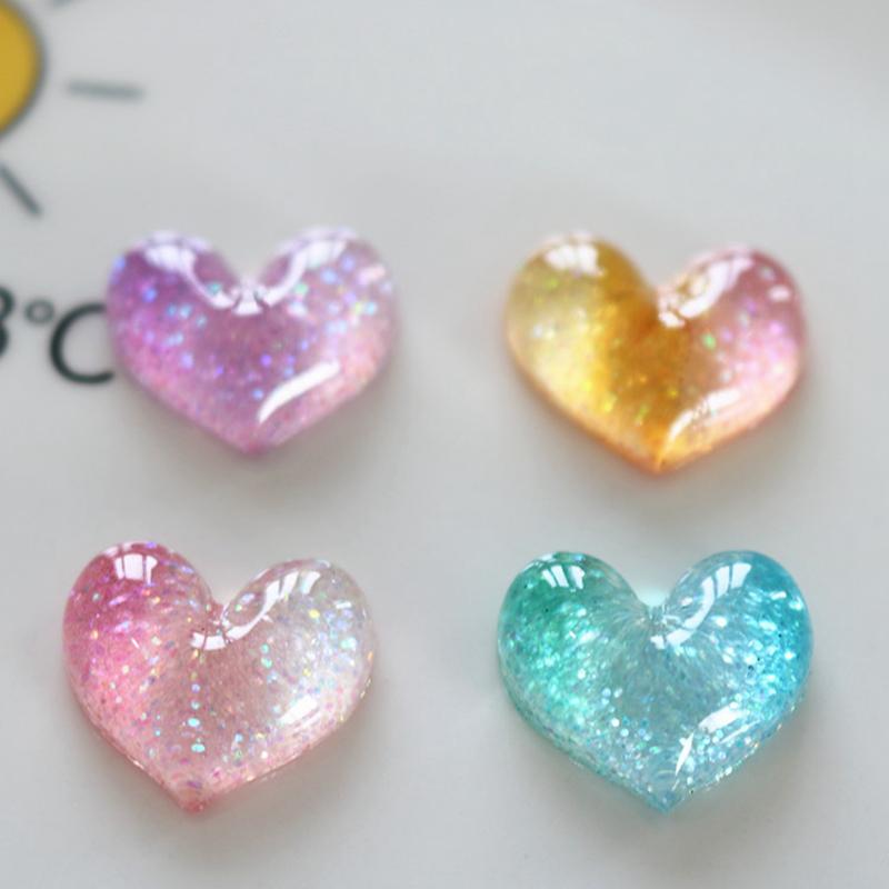 10 Pcs New Lovely Mini Colour Cartoon Bicolor Heart Resin Scrapbook Diy Jewellery Hairpin Accessories Decorate Craft A76