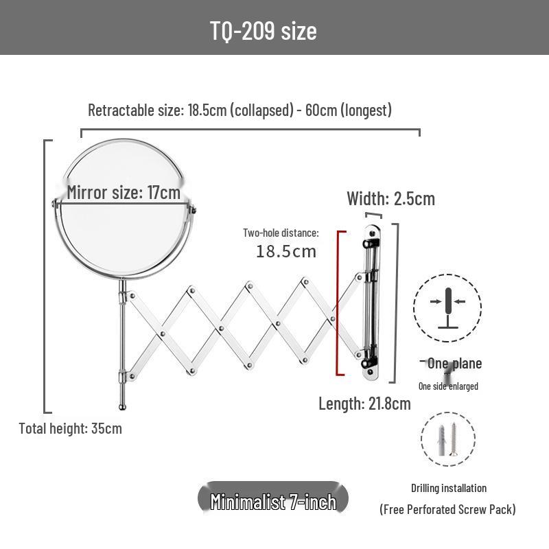 Настенное двухстороннее увеличительное зеркало для макияжа: Телескопическая складная конструкция туалетного столика высокой четкости