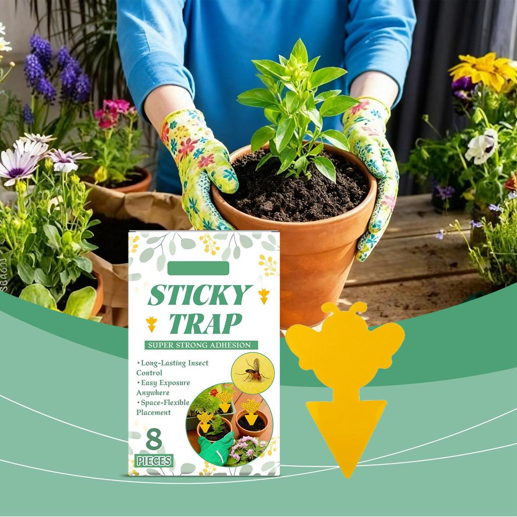 8 Pcs Sticky Trap For Gnat Yellow Stick Traps For Plants, Fungus Gnat Traps Double Side With Shovel, Indoor Safe For Gnat, Fruit Fly
