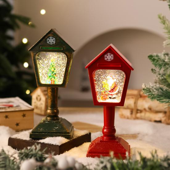 Christmas Wind Light USB/Battery Powered Mailbox Design Lamp Retro Sequin Glass Ball Santa Claus Snowflake Lantern Xmas Decor